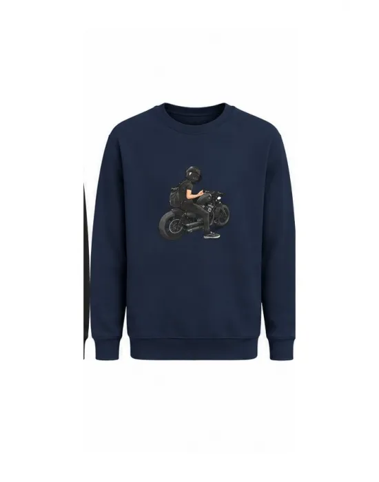 Mezatçı Dayı Motorcu Baskılı Uzun Kollu Sweatshirt