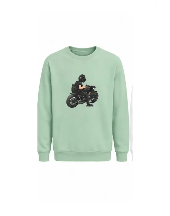 Mezatçı Dayı Motorcu Baskılı Uzun Kollu Sweatshirt