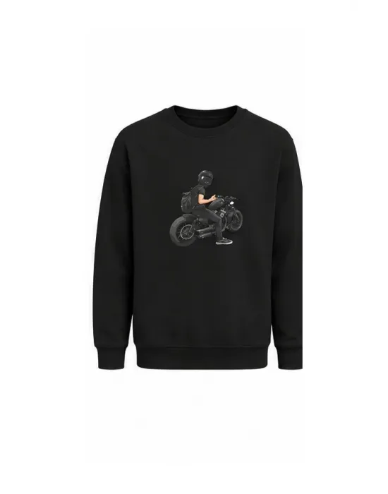 Mezatçı Dayı Motorcu Baskılı Uzun Kollu Sweatshirt