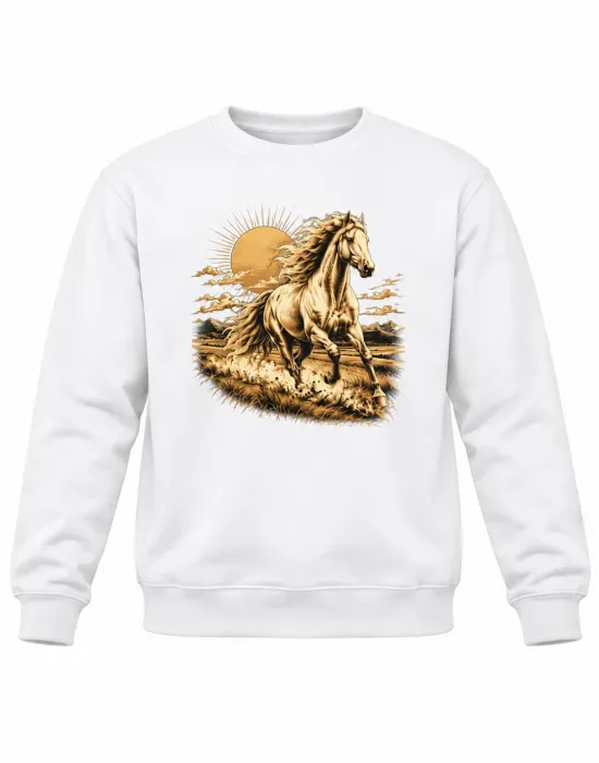 Mezatçı Dayı Altın At Baskılı Beyaz Erkek Sweatshirt