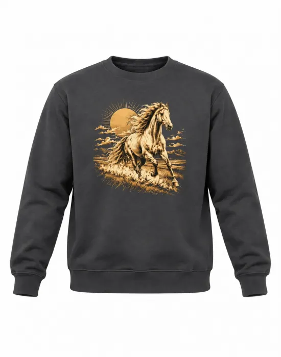 Mezatçı Dayı Altın At Baskılı Füme Erkek Sweatshirt