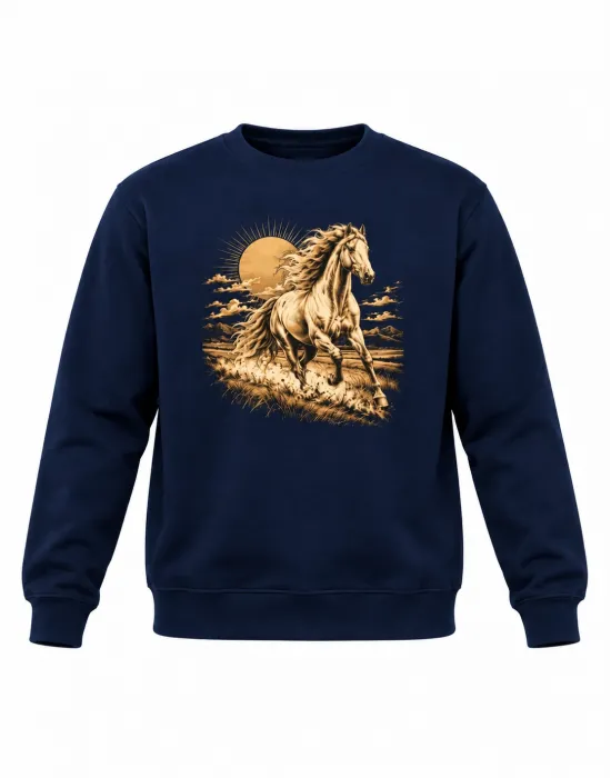 Mezatçı Dayı Altın At Baskılı Lacivert Erkek Sweatshirt
