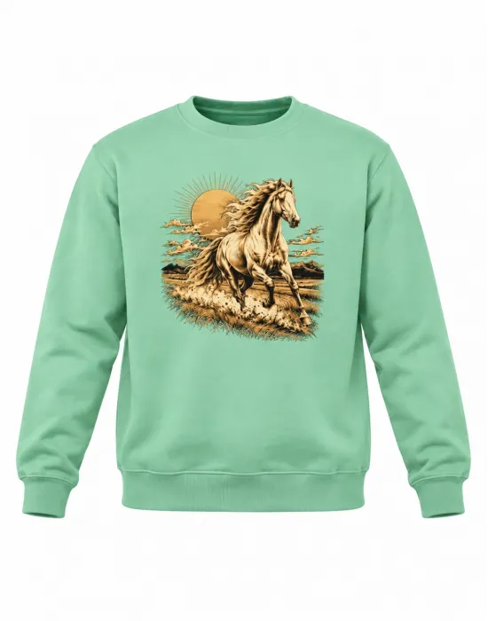 Mezatçı Dayı Altın At Baskılı Mint Erkek Sweatshirt