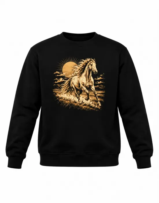 Mezatçı Dayı Altın At Baskılı Siyah Erkek Sweatshirt