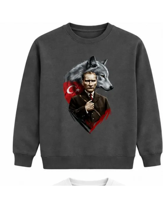 Mezatçı Dayı Atatürk Silüeti Baskılı Füme Uzun Kollu Sweatshirt