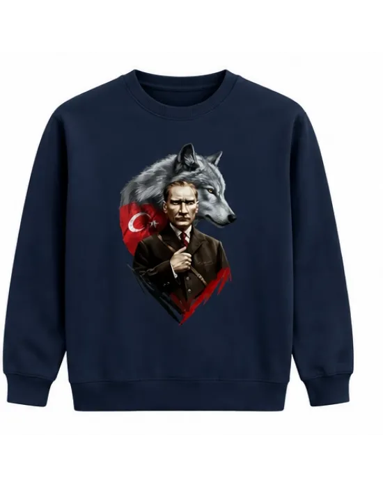 Mezatçı Dayı Atatürk Silüeti Baskılı Lacivert Uzun Kollu Sweatshirt