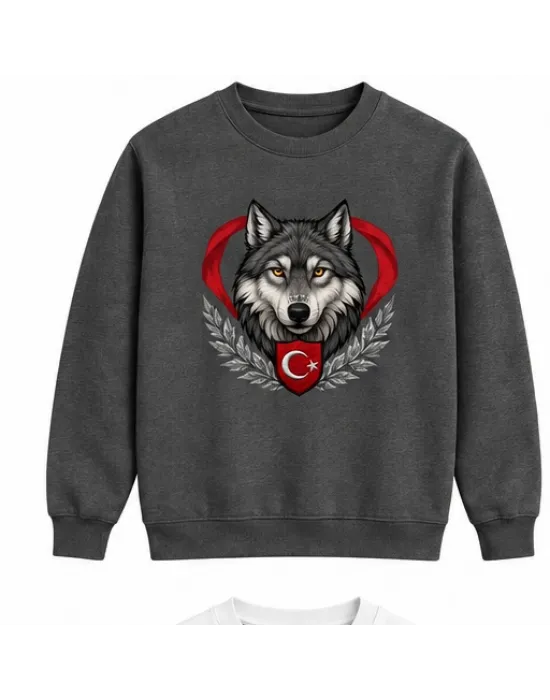 Mezatçı Dayı Hilal Yıldız Bozkurt Baskılı Füme Uzun Kollu Sweatshirt