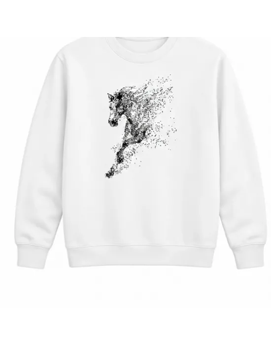 Mezatçı Dayı Koşan Bozkurt Baskılı Beyaz Uzun Kollu Sweatshirt