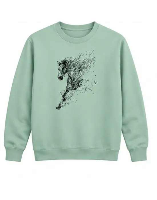 Mezatçı Dayı Koşan Bozkurt Baskılı Mint Uzun Kollu Sweatshirt