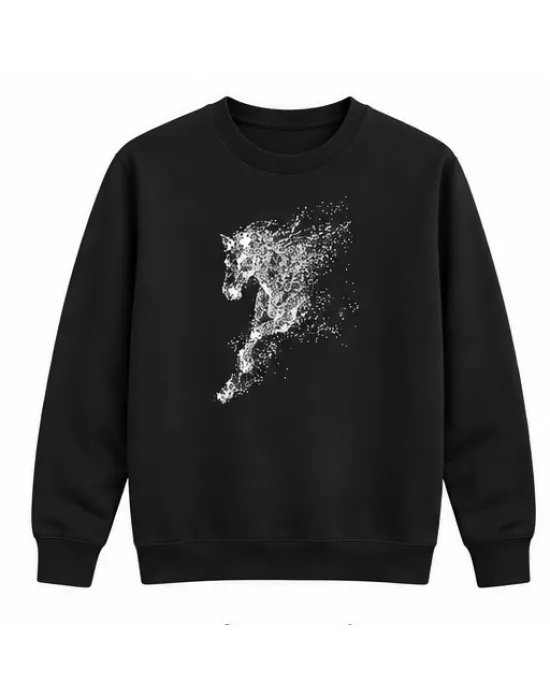 Mezatçı Dayı Koşan Bozkurt Baskılı Siyah Uzun Kollu Sweatshirt
