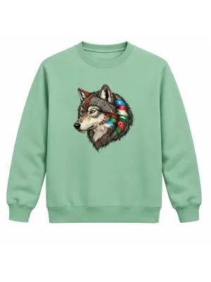 Mezatçı Dayı Kurt Profili Baskılı Mint Uzun Kollu Sweatshirt