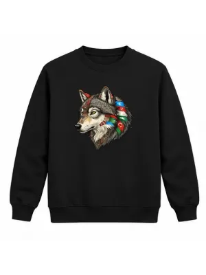 Mezatçı Dayı Kurt Profili Baskılı Siyah Uzun Kollu Sweatshirt