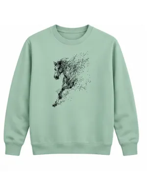 Mezatçı Dayı Koşan Bozkurt Baskılı Mint Uzun Kollu Sweatshirt