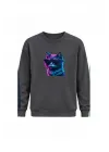 Mezatçı Dayı Gözlüklü Kedi Baskılı Uzun Kollu Sweatshirt