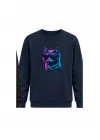 Mezatçı Dayı Gözlüklü Kedi Baskılı Uzun Kollu Sweatshirt