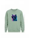 Mezatçı Dayı Gözlüklü Kedi Baskılı Uzun Kollu Sweatshirt