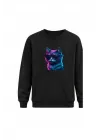 Mezatçı Dayı Gözlüklü Kedi Baskılı Uzun Kollu Sweatshirt