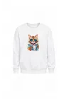 Mezatçı Dayı Kedi Baskılı Uzun Kollu Sweatshirt