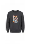 Mezatçı Dayı Kedi Baskılı Uzun Kollu Sweatshirt