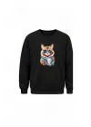 Mezatçı Dayı Kedi Baskılı Uzun Kollu Sweatshirt