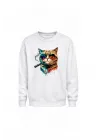 Mezatçı Dayı Purolu Kedi Baskılı Uzun Kollu Sweatshirt