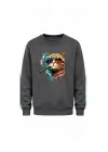Mezatçı Dayı Purolu Kedi Baskılı Uzun Kollu Sweatshirt