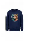 Mezatçı Dayı Purolu Kedi Baskılı Uzun Kollu Sweatshirt