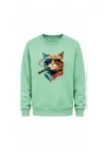 Mezatçı Dayı Purolu Kedi Baskılı Uzun Kollu Sweatshirt