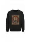 Mezatçı Dayı Halı Desenli Kurt Baskılı Uzun Kollu Sweatshirt