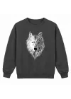 Mezatçı Dayı İki Ton Kurt Baskılı Füme Uzun Kollu Sweatshirt