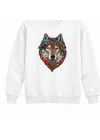 Mezatçı Dayı Renkli Kurt Portre Baskılı Beyaz Uzun Kollu Sweatshirt