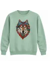Mezatçı Dayı Renkli Kurt Portre Baskılı Mint Uzun Kollu Sweatshirt