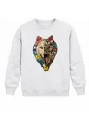 Mezatçı Dayı Türk Motifli Kurt Baskılı Beyaz Uzun Kollu Sweatshirt