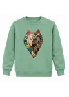 Mezatçı Dayı Türk Motifli Kurt Baskılı Mint Uzun Kollu Sweatshirt