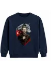 Mezatçı Dayı Atatürk Silüeti Baskılı Lacivert Uzun Kollu Sweatshirt