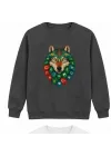 Mezatçı Dayı Renkli Bozkurt Arması Baskılı Füme Uzun Kollu Sweatshirt