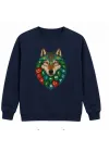 Mezatçı Dayı Renkli Bozkurt Arması Baskılı Lacivert Uzun Kollu Sweatshirt