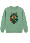 Mezatçı Dayı Renkli Bozkurt Arması Baskılı Mint Uzun Kollu Sweatshirt