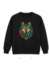 Mezatçı Dayı Renkli Bozkurt Arması Baskılı Siyah Uzun Kollu Sweatshirt