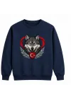 Mezatçı Dayı Hilal Yıldız Bozkurt Baskılı Lacivert Uzun Kollu Sweatshirt