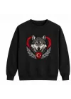 Mezatçı Dayı Hilal Yıldız Bozkurt Baskılı Siyah Uzun Kollu Sweatshirt