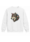 Mezatçı Dayı Kurt Profili Baskılı Beyaz Uzun Kollu Sweatshirt
