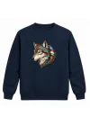 Mezatçı Dayı Kurt Profili Baskılı Lacivert Uzun Kollu Sweatshirt