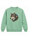 Mezatçı Dayı Kurt Profili Baskılı Mint Uzun Kollu Sweatshirt