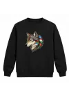 Mezatçı Dayı Kurt Profili Baskılı Siyah Uzun Kollu Sweatshirt