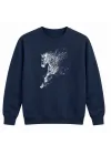 Mezatçı Dayı Koşan Bozkurt Baskılı Lacivert Uzun Kollu Sweatshirt