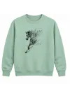 Mezatçı Dayı Koşan Bozkurt Baskılı Mint Uzun Kollu Sweatshirt