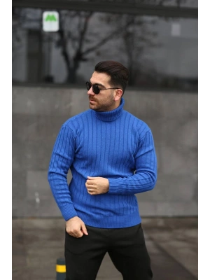 SAKS MAVİ RENK BOĞAZLI TRİKO