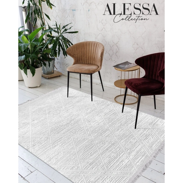 Alesta Koleksiyonu Akrilik Dokuma Saçaklı Halı 3505 Krem