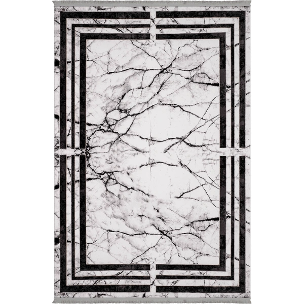 Bamboo Dark Koleksiyonu Akrilik Dokuma Saçaklı Halı 1502 Siyah